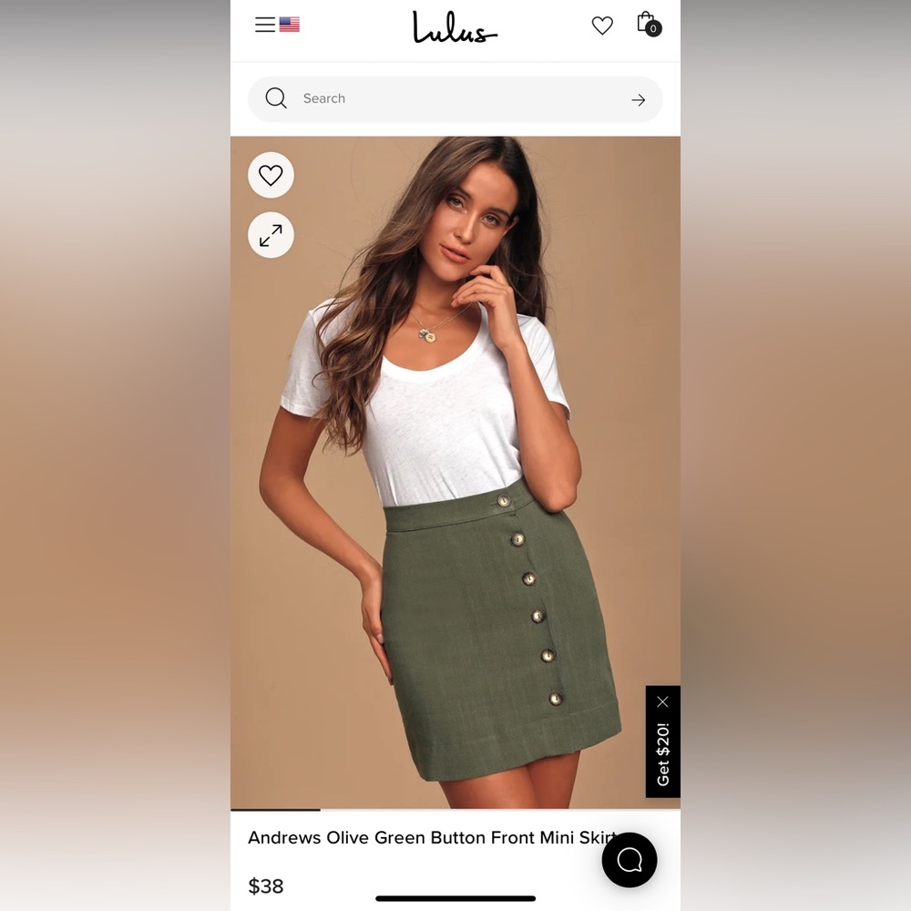 Lulus Andrews Olive Green Button Front Mini Skirt size small